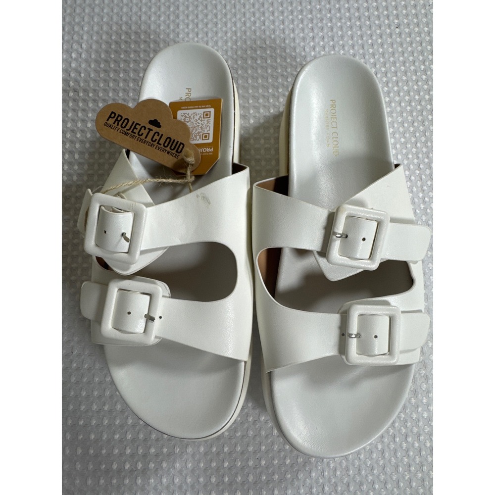 Project Cloud Sandals Women 10 Softy White Platform Buckle Slide NWT NWOB